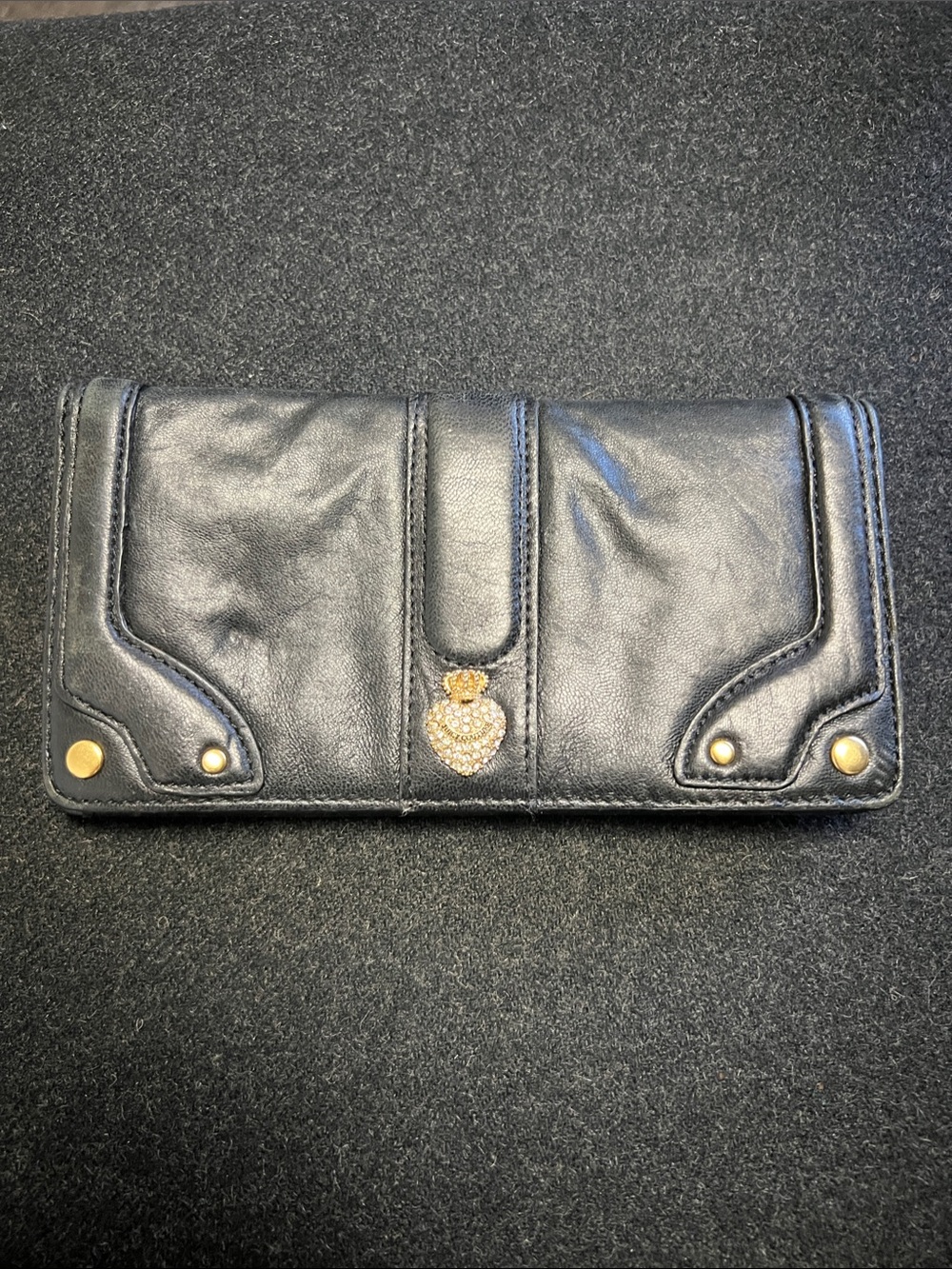 Juicy Couture Black Leather Wallet with Gold Heart Charm